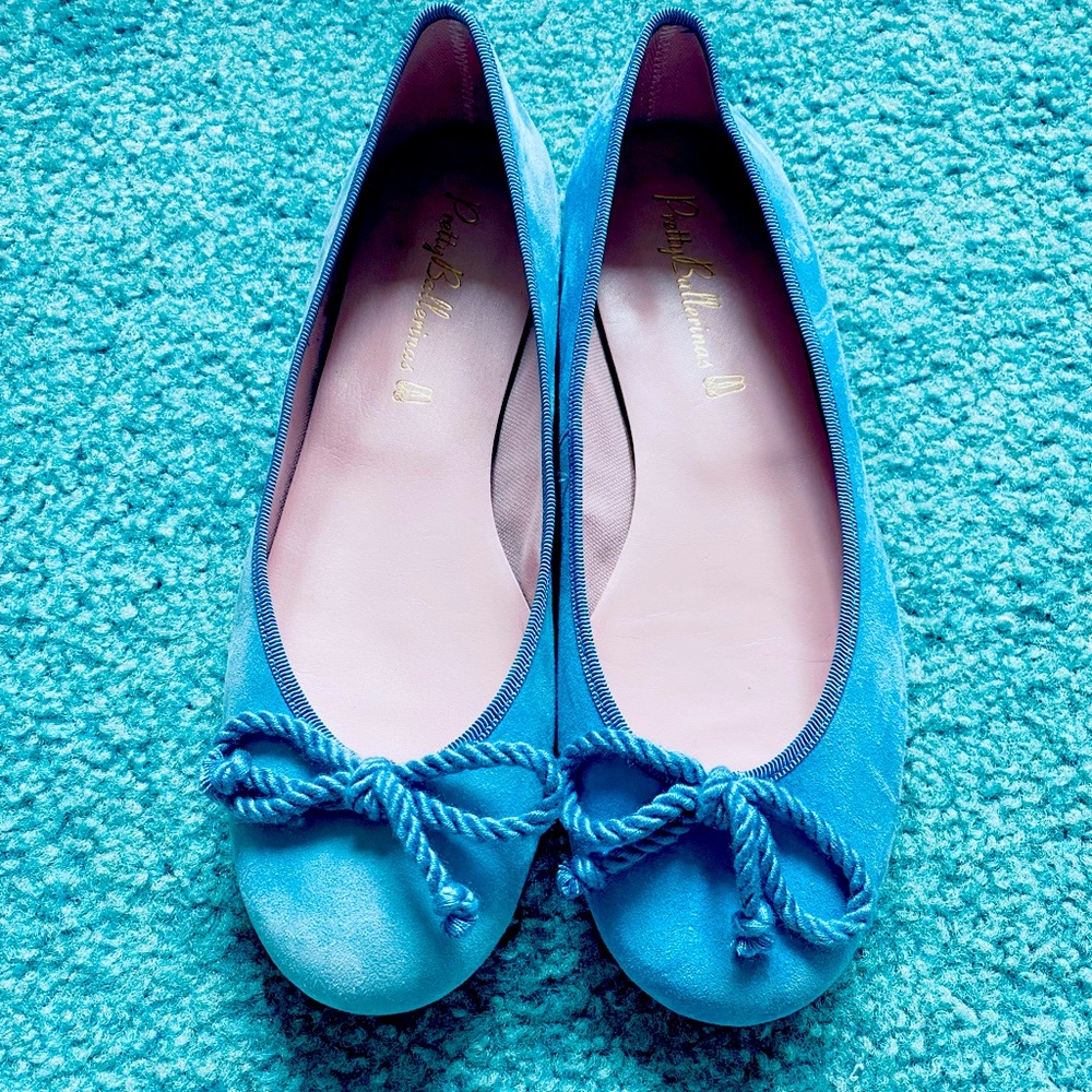 Pretty Ballerinas Rosario Blue Suede Leather Ballet Flats | Women's Size 8 (EU38